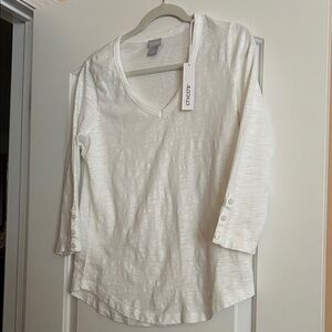 Chico's Cream Long Sleeve V-Neck Top